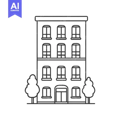 Aset desain premium: Apartment building illustration with trees nearby