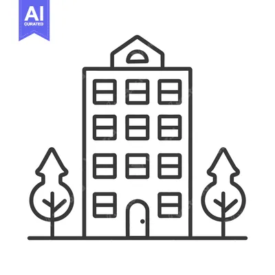 Popular premium asset: Apartment Building with Trees a Simple Line Drawing