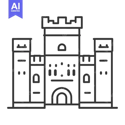 A Simple Line Drawing of a Medieval Castle