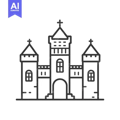 A medieval castle gatehouse with three towers and crosses