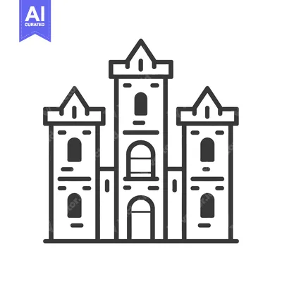 Aset desain premium: A Simple Line Drawing Of A Medieval Castle