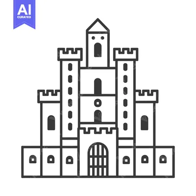 A Simple Line Drawing Of A Medieval Castle