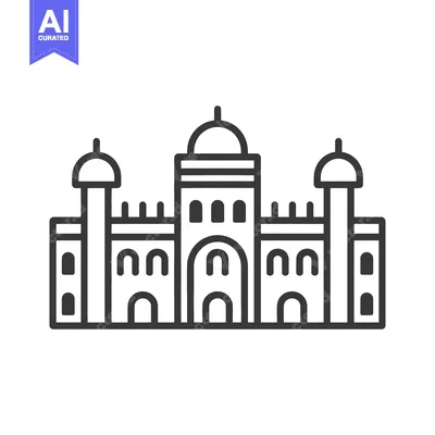Aset premium populer: Line art drawing of a grand mosque building