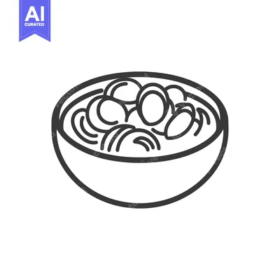 Popular premium asset: A Bowl of Noodles and Meatballs Simple Line Art