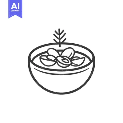 Premium design asset: Line Art Drawing Of A Bowl Of Soup With Garnish
