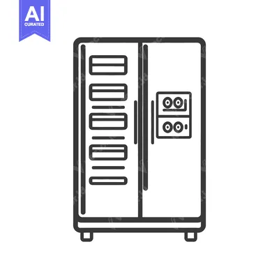 A Simple Line Drawing Of A Double Door Refrigerator