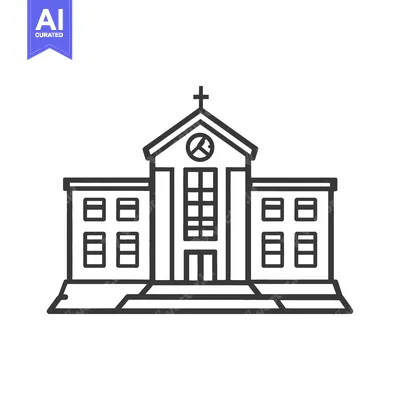 Aset desain premium: Line drawing of a church building with a cross