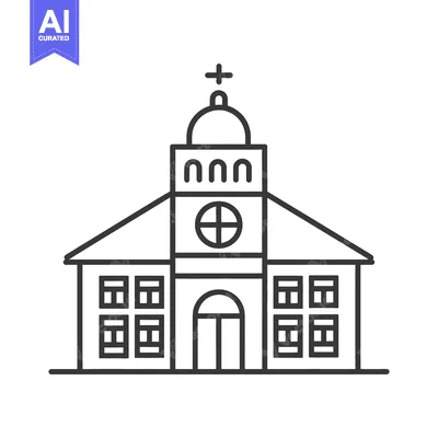 Aset desain premium: Simple Line Drawing Of A Church Building