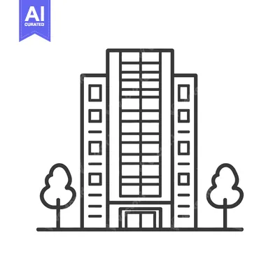 Aset desain premium: Modern Office Building with Landscaping Trees