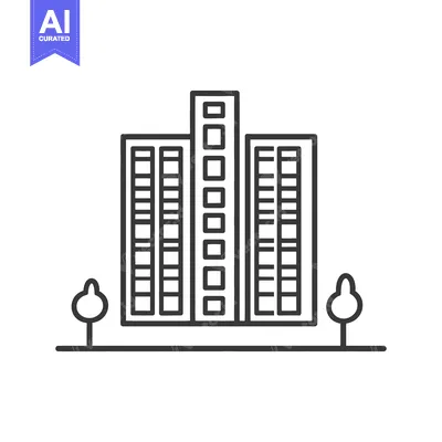 Aset desain premium: Apartment Building Icon With Trees Simple Design