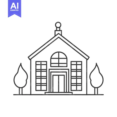 Aset desain premium: Simple Line Drawing Of A House With Trees
