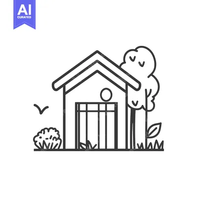 Aset desain premium: Simple Line Drawing Of A House And Tree