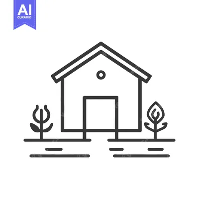 Aset desain premium: Simple Line Drawing Of A House And Plants