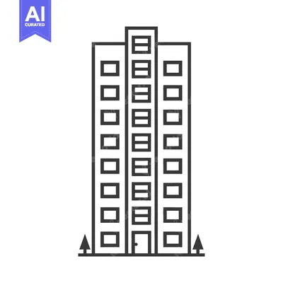 Aset desain premium: Apartment Building Icon Simple Line Drawing