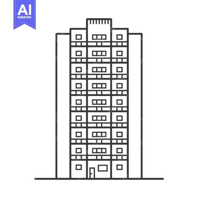 Premium design asset: Modern apartment building architectural line drawing illustration
