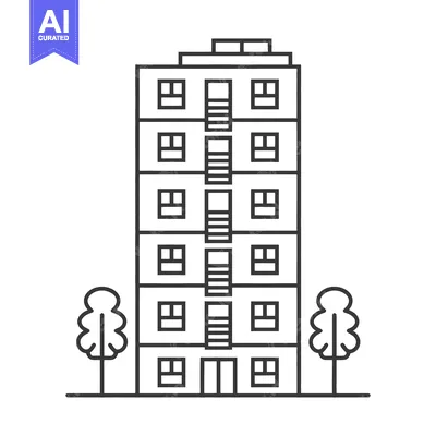 Aset desain premium: Apartment Building Illustration With Trees