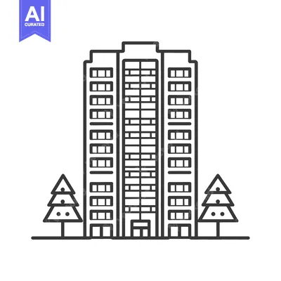 Premium design asset: Apartment Building with Two Christmas Trees