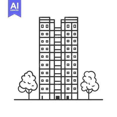 Twin Tower Apartment Building with Trees