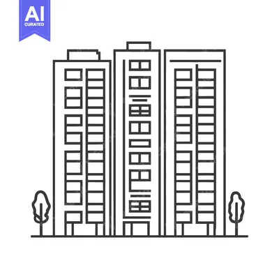 Aset desain premium: Three Apartment Buildings With Trees Beside Them