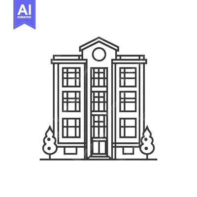Aset premium populer: A Line Drawing Depicts A Multi Story Building With Trees