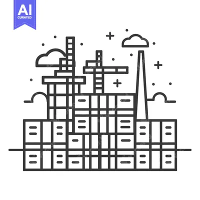 Aset desain premium: Industrial Factory Building Cityscape Skyline Illustration