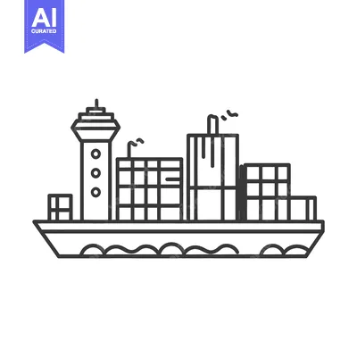 Aset premium populer: Cargo Ship with Tower and Containers Sailing on Water