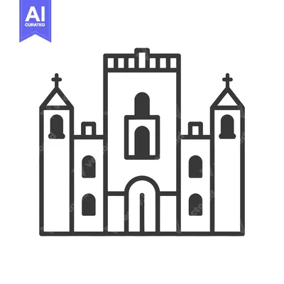 Aset desain premium: A simple line drawing depicts a medieval castle