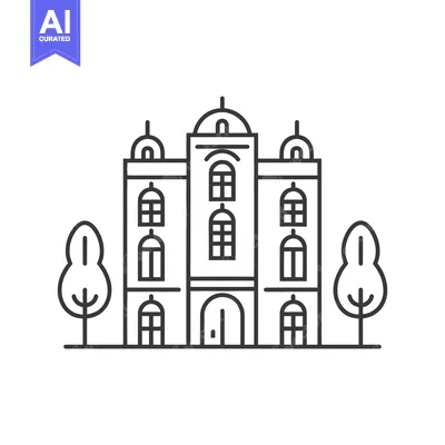 Aset desain premium: Elegant Building Design With Two Trees