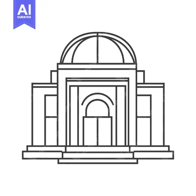 Line drawing of a classical style building with a dome