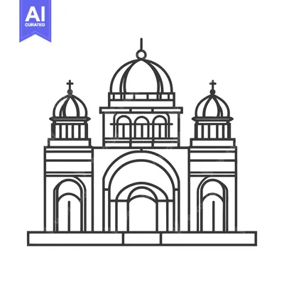Elegant Line Drawing of a Grand Cathedral Building