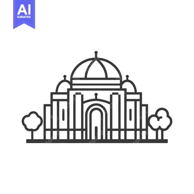 Aset desain premium: Line drawing of a grand building with trees