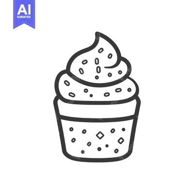 Aset desain premium: A Simple Line Drawing Of A Sprinkled Cupcake