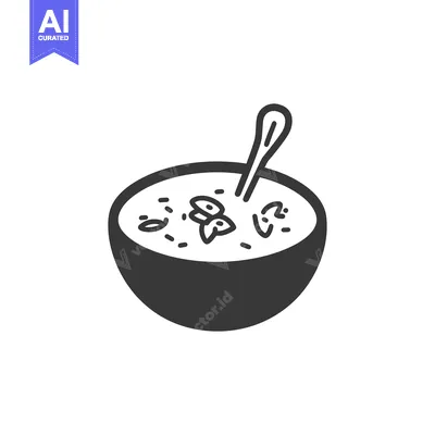 Aset desain premium: A bowl of soup with a spoon is shown