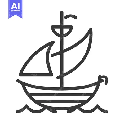 Aset desain premium: Simple Line Drawing Of A Sailing Ship On Water