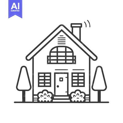 Premium design asset: Smart House Line Art Illustration Featuring Trees