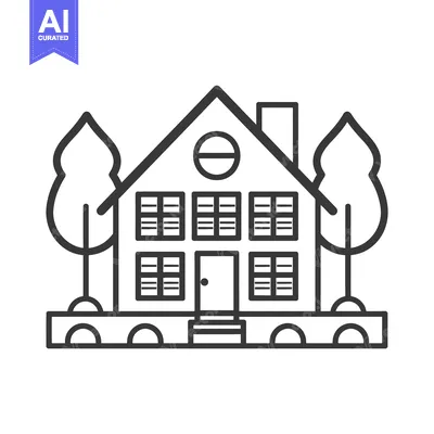 Aset desain premium: Line drawing of a house with two trees