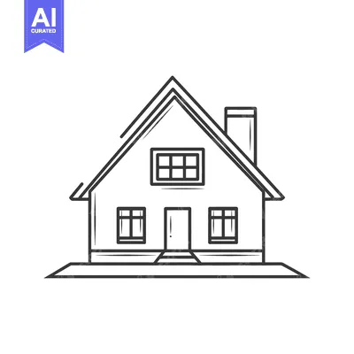 Aset desain premium: Simple Line Drawing Of A Suburban House