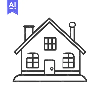 Aset desain premium: Simple Line Drawing Of A House With Two Chimneys