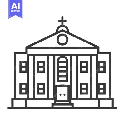 Aset desain premium: Line art illustration of a church building