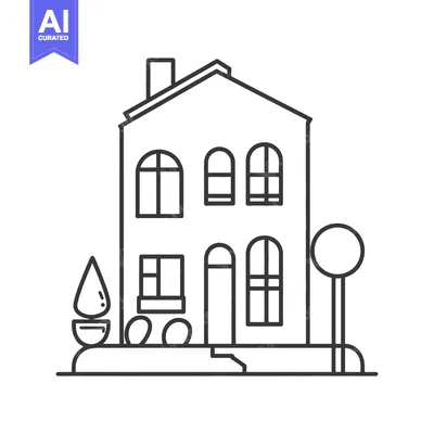 Download Line drawing of a two story house with landscaping Vector Graphic