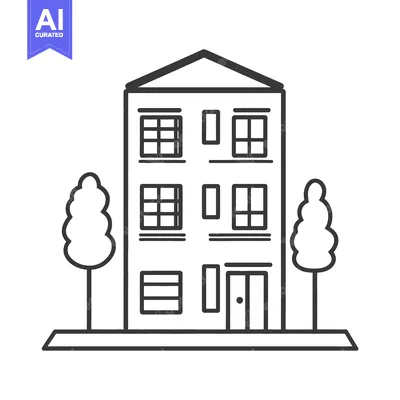 Aset desain premium: Apartment Building with Trees on a Sidewalk