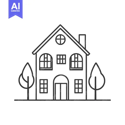 Download Simple Line Drawing Of A House With Trees Vector Graphic