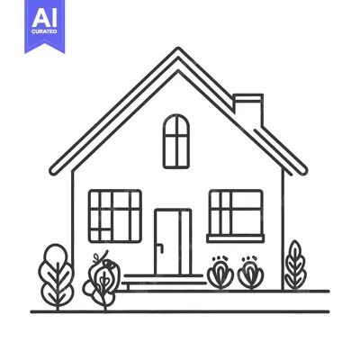 Aset premium populer: Simple Line Drawing of a House with a Garden