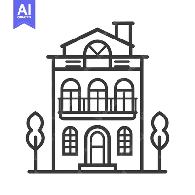Download Elegant Three Story House with Balcony and Trees Vector Graphic
