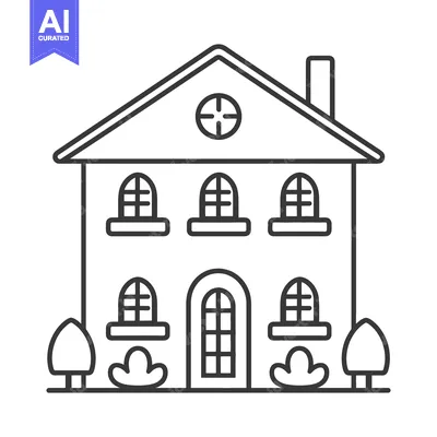 Download Line drawing of a charming two story house with trees Vector Graphic