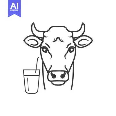 Download Cow Head with a Glass of Milk Vector Graphic