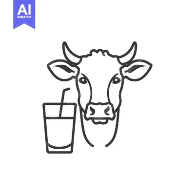 Download Cow drinking milk from a glass with a straw Vector Graphic