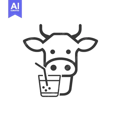 Download Cow drinking milk from a glass with a straw Vector Graphic