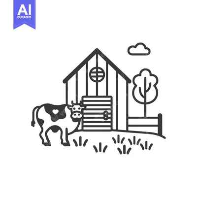 Aset premium populer: Cow standing near a barn in a rural setting