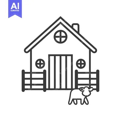 Aset premium populer: Simple Line Drawing Of A Farm Barn And Lamb